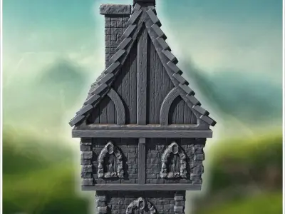 Stone house with arched windows detailed brickwork and steep til 3D print model