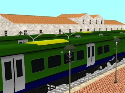 Railway Station Platform 3D Model with Train Simulation 2025 Low-poly 3D model