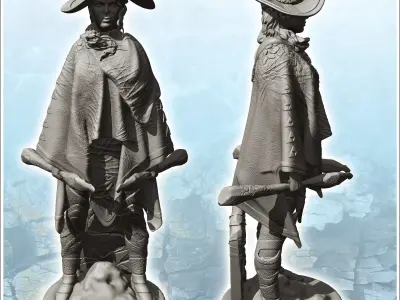 Armed gentleman with cape and pointed hat 16  - Medieval Fantasy 3D print model