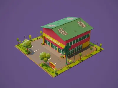 Supermarket building Low-poly 3D model