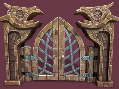 Fantasy main entrance Low-poly 3D model