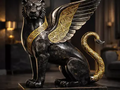 Imperial Winged Lion Guardian  Mythological Fantasy Sculpture 3D print model