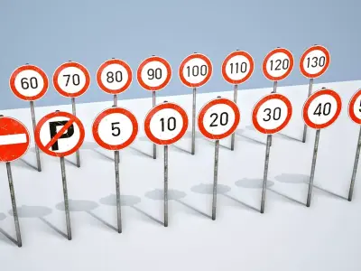Traffic signs - Collection - PBR  Game-Ready Low-poly 3D model