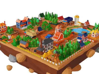 Low Poly Farm Land Low-poly 3D model