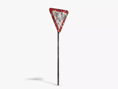 Damaged Give Way Sign Low-poly 3D model