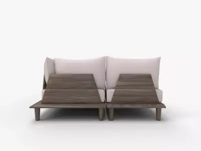 Baixa 3-Piece Wood Modern Outdoor Sectional Sofa 3D model
