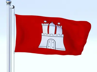 Animated Hamburg German State Flag Low-poly 3D model