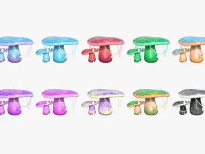 100 Fantasy Mushrooms Super Collection - Scene Backdrop Design 3D Model Pack