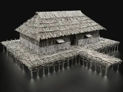 AAA SWAMP WETLAND FANTASY MEDIEVAL WOODEN VIKING HOUSE HUT Low-poly 3D model