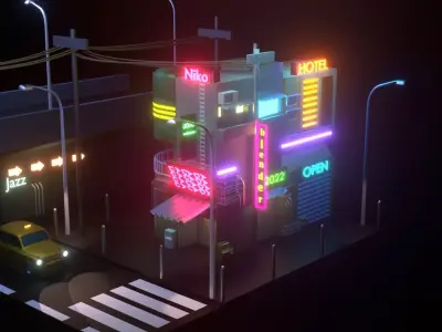 miniature night city Free low-poly 3D model
