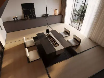 Japanese Zen Tea Room Interior with Tatami 3D model
