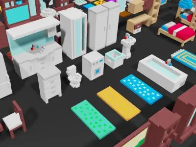 Voxel Home furniture pack Low-poly 3D model