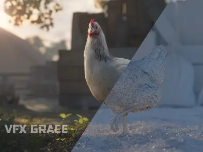 White Hen Animated VFX Grace 3D model