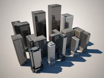 City Tower Buildings - Day and Night 3D model