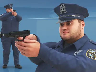  Overweight NYPD Officer Aiming Handgun Fur 