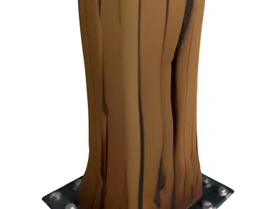 Industrial Log Post with Metal Base Low-poly 3D model