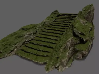 Stairs stone staircase with moss Low-poly 3D model