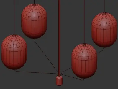 Indre three glass pendant lights hanging from metal frame 3D model