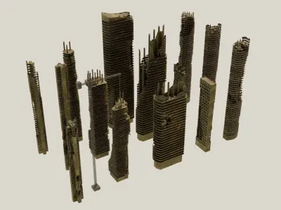Ruined City Destroyed Cityscape Pack 3D model