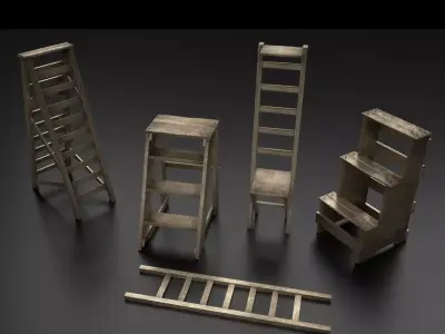 Wood Ladder Pack Low-poly 3D model