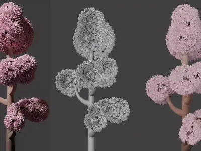 Cartoon trees pack Low-poly 3D model