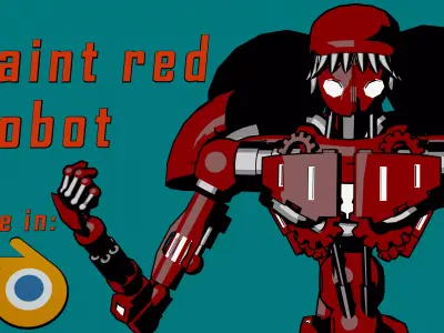 mid-poly red colored gaint robot Low-poly 3D model