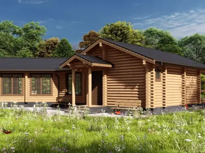 3D model of a wooden bathhouse with a pool 3D model