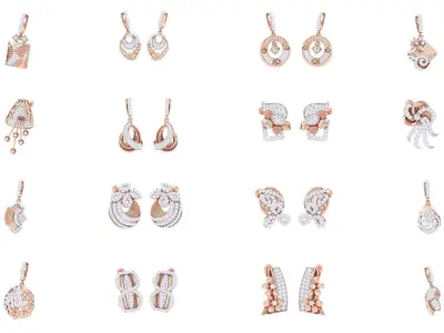 60 High Jewelry Earrings 3dm obj gltf glb mtl 3mf details 3D Model Pack