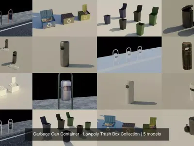 Garbage Can Container - Lowpoly Trash Box Collection 3D Model Pack