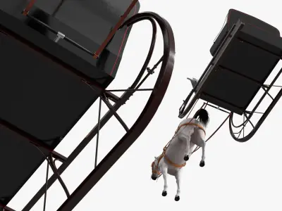  Antique Winter Sleigh with Harnessed Horse 