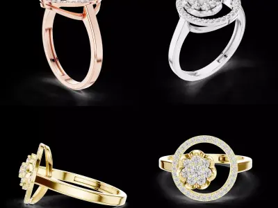 Halo Floral Diamond Engagement Ring 3D Model 3D print model