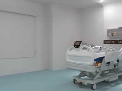  Hospital Room With Neonatal Crib Blue Floor 