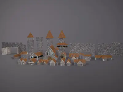 Lowpoly  Medieval Township Houses Low-poly 3D model