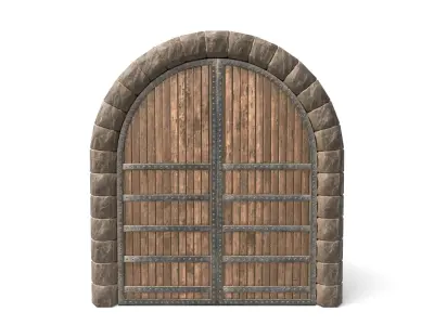 Medieval Curved Arch Wooden Door 3D model