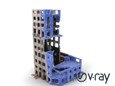 Partially Destroyed Office Tower model pack Low-poly 3D model