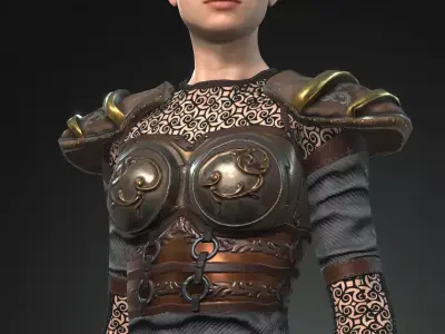 Steampunk rigged character woman Low-poly 3D model
