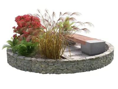 Spiral landscape bench with flower planter 3d model 3D model
