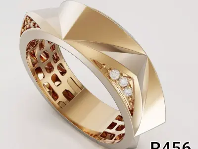  Architectural Stone-Accent Women Gold Ring 3D print model