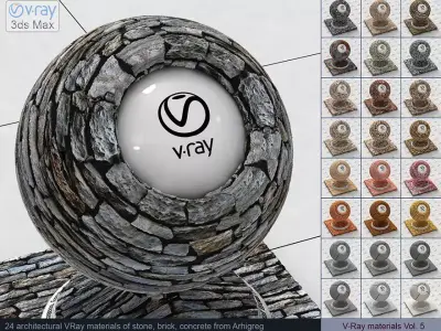 Architectural Vray materials for 3dsMax - Stone Brick Concrete 3D model