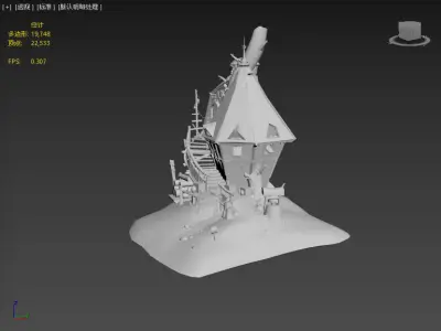 Stylish small barn Low-poly 3D model