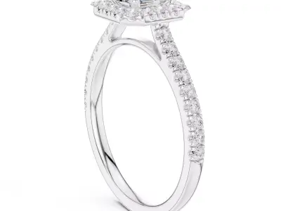 Princess Cut Halo Engagement Ring CAD Model Pro Set 3D print model