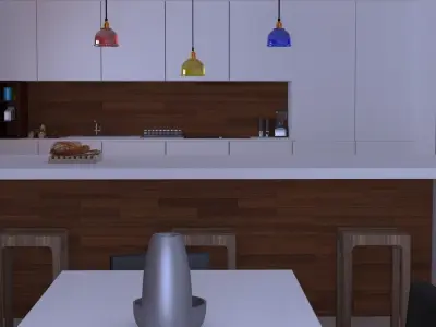 Kitchen with two pendant lights 3D model