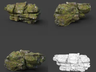 Low poly Mossy Cracked Jungle Rock 220202 Low-poly 3D model
