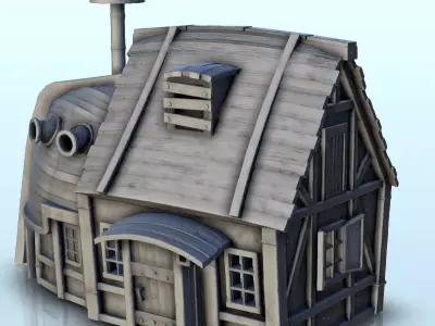 Pirate house with wooden mast 5 3D print model