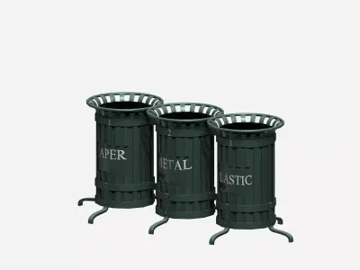 Triple cage type open blue street garbage bin Low-poly 3D model