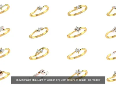85 Minimalist Thin Light wt women ring 3dm stl render details 3D Model Pack