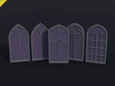 Cartoon fantasy gothic  windows Polygonal Style Low-poly 3D model