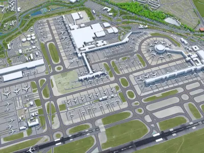 London Gatwick Airport 10km Low-poly 3D model