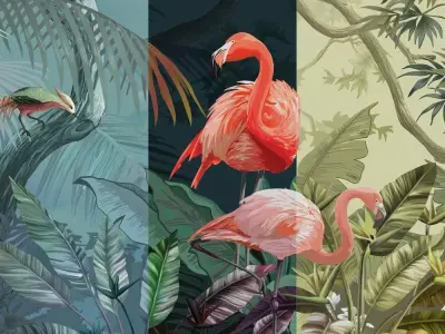 Midnight Jungle Flamingo Mural  Texture