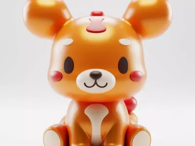 Cute Orange Bear Toy Stylized Cartoonish Cub Red Accents 3D Low-poly 3D model